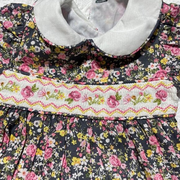 Bonnie Baby 2-Piece Floral Dress & Bloomers With Embroidered Smocking 6-9M - Picture 4 of 5
